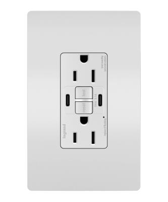 Legrand - 1597TRUSBCCW - radiant - Tamper-Resistant 15A Duplex Self-Test GFCI Receptacles with SafeLock Protection, USB Type C/C - White