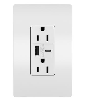 Legrand - R26USBACW - radiant - 15A Tamper-Resistant USB Type A/C Outlet - White