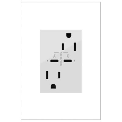 Legrand - ARTRUSB15PD30W4 - adorne - 15A Tamper-Resistant Ultra-Fast Plus Power Delivery USB Type-C/C Outlet, Plus-Size - White