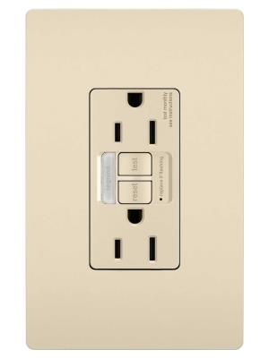 Legrand - 1597NTLTRLA - radiant - Tamper-Resistant 15A Duplex Self-Test GFCI Receptacles with SafeLock Protection and Night Light - Light Almond