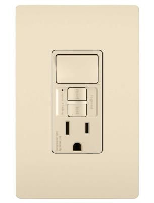 Legrand - 1597SWTTRLACCD4 - radiant - Combination Single Pole Switch and Tamper-Reistant 15A Duplex Self-Test GFCI Receptacles w SafeLock - Light Almond