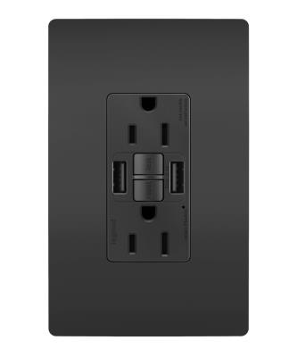 Legrand - 1597TRUSBAABK - radiant - Tamper-Resistant 15A Duplex Self-Test GFCI Receptacles with SafeLock Protection, USB Type A/A - Black