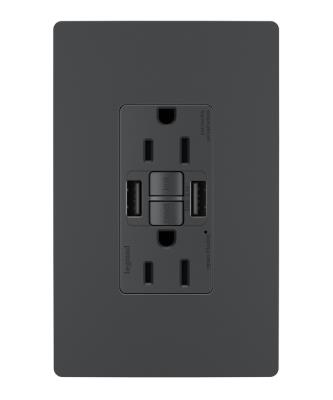 Legrand - 1597TRUSBAAGC4 - radiant - Tamper-Resistant 15A Duplex Self-Test GFCI Receptacles with SafeLock Protection, USB Type A/A C4 - Graphite