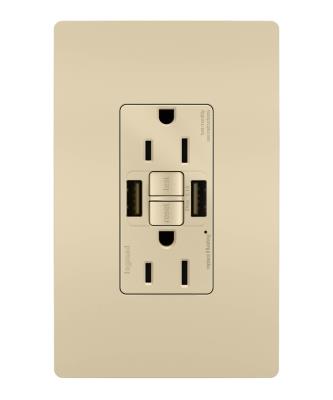 Legrand - 1597TRUSBAAI - radiant - Tamper-Resistant 15A Duplex Self-Test GFCI Receptacles with SafeLock Protection, USB Type A/A - Ivory