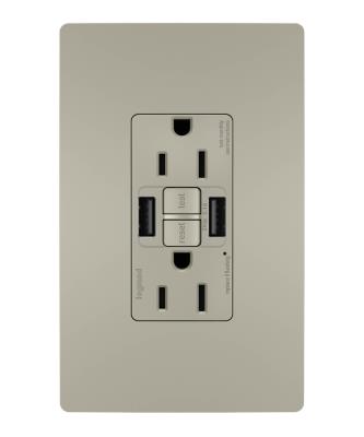Legrand - 1597TRUSBAANIC4 - radiant - Tamper-Resistant 15A Duplex Self-Test GFCI Receptacles with SafeLock Protection, USB Type A/A C4 - Nickel