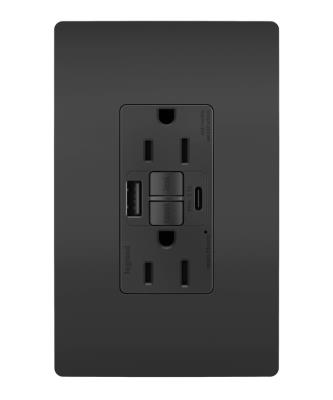 Legrand - 1597TRUSBACBK - radiant - Tamper-Resistant 15A Duplex Self-Test GFCI Receptacles with SafeLock Protection, USB Type A/C - Black
