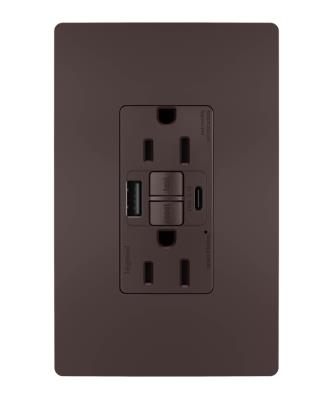 Legrand - 1597TRUSBACDBC4 - radiant - Tamper-Resistant 15A Duplex Self-Test GFCI Receptacles with SafeLock Protection, USB Type A/C - Dark Bronze