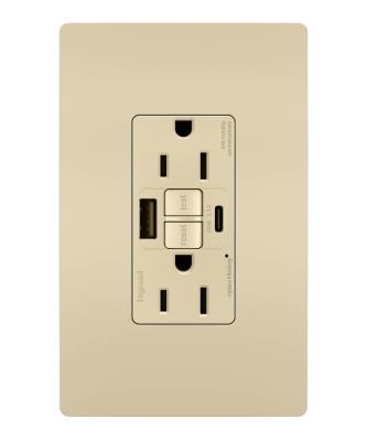 Legrand - 1597TRUSBACI - radiant - Tamper-Resistant 15A Duplex Self-Test GFCI Receptacles with SafeLock Protection, USB Type A/C - Ivory