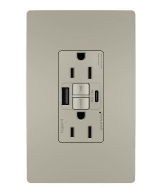 Legrand - 1597TRUSBACNIC4 - radiant - Tamper-Resistant 15A Duplex Self-Test GFCI Receptacles with SafeLock Protection, USB Type A/C C4 - Nickel