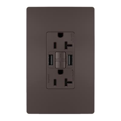 Legrand - 2097TRUSBAA - radiant - Tamper-Resistant 20A Duplex Self-Test GFCI Receptacles with SafeLock Protection, Type A/A Outlet - Brown