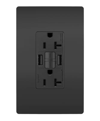 Legrand - 2097TRUSBAABK - radiant - Tamper-Resistant 20A Duplex Self-Test GFCI Receptacles with SafeLock Protection, Type A/A Outlet - Black