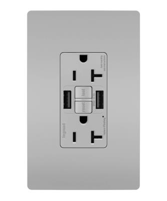Legrand - 2097TRUSBAAGRY - radiant - Tamper-Resistant 20A Duplex Self-Test GFCI Receptacles with SafeLock Protection, Type A/A Outlet - Gray