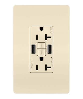 Legrand - 2097TRUSBAALA - radiant - Tamper-Resistant 20A Duplex Self-Test GFCI Receptacles with SafeLock Protection, Type A/A Outlet - Light Almond