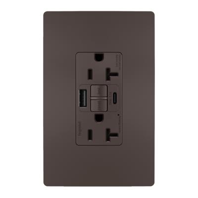 Legrand - 2097TRUSBAC - radiant - Tamper-Resistant 20A Duplex Self-Test GFCI Receptacles with SafeLock Protection, Type A/C Outlet - Brown