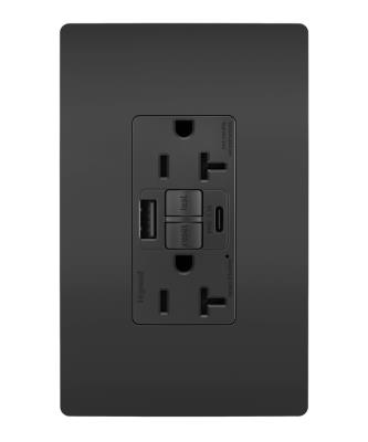 Legrand - 2097TRUSBACBK - radiant - Tamper-Resistant 20A Duplex Self-Test GFCI Receptacles with SafeLock Protection, Type A/C Outlet - Black