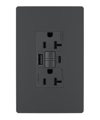 Legrand - 2097TRUSBACGC4 - radiant - Tamper-Resistant 20A Duplex Self-Test GFCI Receptacles with SafeLock Protection, Type A/C Outlet - Graphite