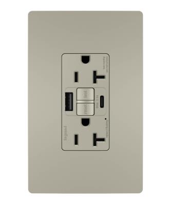 Legrand - 2097TRUSBACNIC4 - radiant - Tamper-Resistant 20A Duplex Self-Test GFCI Receptacles with SafeLock Protection, Type A/C Outlet - Nickel