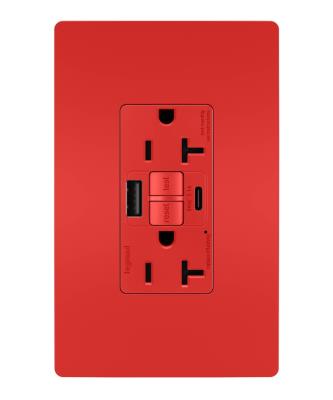 Legrand - 2097TRUSBACRED - radiant - Tamper-Resistant 20A Duplex Self-Test GFCI Receptacles with SafeLock Protection, Type A/C Outlet - Red