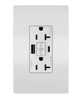 Legrand - 2097TRUSBACW - radiant - Tamper-Resistant 20A Duplex Self-Test GFCI Receptacles with SafeLock Protection, Type A/C Outlet - White