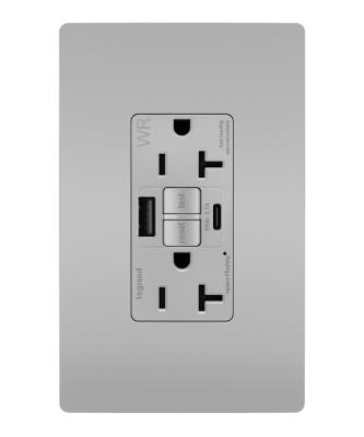 Legrand - 2097TRWRUSBACGRY - radiant - Tamper-Resistant Weather-Resistant Duplex Self-Test GFCI with USB Type A/C Outlet - Gray