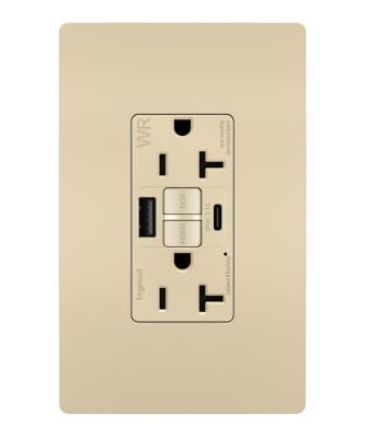 Legrand - 2097TRWRUSBACI - radiant - Tamper-Resistant Weather-Resistant Duplex Self-Test GFCI with USB Type A/C Outlet - Ivory