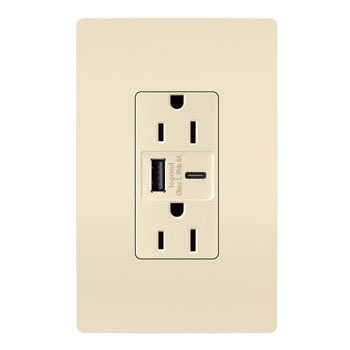 Legrand - R26USBAC6LA - radiant - 15A Tamper-Resistant Ultra-Fast USB Type A/C Outlet - Light Almond