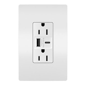 Legrand - R26USBAC6W - radiant - 15A Tamper-Resistant Ultra-Fast USB Type A/C Outlet - White
