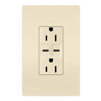 Legrand - R26USBCC6LA - radiant - 15A Tamper-Resistant Ultra-Fast USB Type C/C Outlet - Light Almond