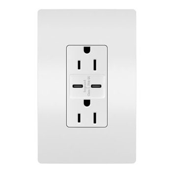 Legrand - R26USBCC6W - radiant - 15A Tamper-Resistant Ultra-Fast USB Type C/C Outlet - White