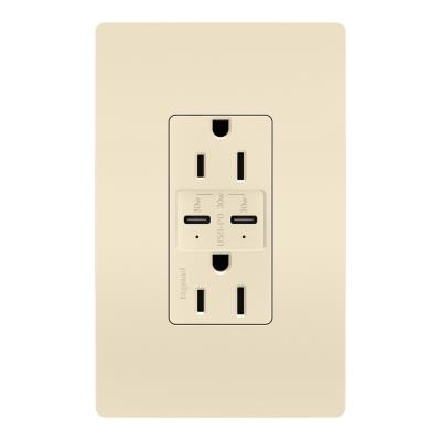 Legrand - R26USBPDLA - radiant - 15A Tamper Resistant Ultra Fast PLUS Power Delivery USB Type C/C Outlet - Light Almond