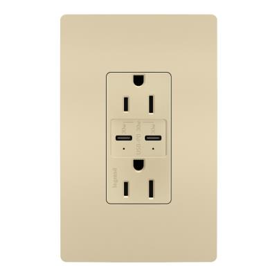 Legrand - R26USBPDI - radiant - 15A Tamper Resistant Ultra Fast PLUS Power Delivery USB Type C/C Outlet - Ivory