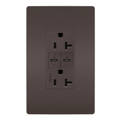 Legrand - TR20USBPD - radiant - 20A Tamper Resistant Ultra Fast PLUS Power Delivery USB Type C/C Outlet - Brown