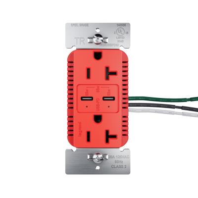 Legrand - TR20USBPD65RED - radiant - 65W Commercial USB Outlet, Type C, 20A, Tamper-Resistant - Red