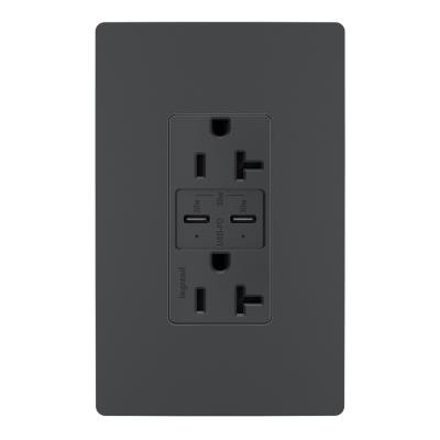 Legrand - TR20USBPDG - radiant - 20A Tamper Resistant Ultra Fast PLUS Power Delivery USB Type C/C Outlet - Graphite