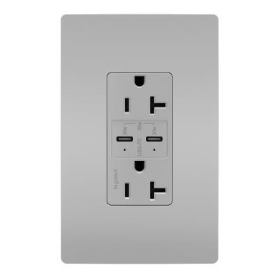 Legrand - TR20USBPDGRY - radiant - 20A Tamper Resistant Ultra Fast PLUS Power Delivery USB Type C/C Outlet - Gray