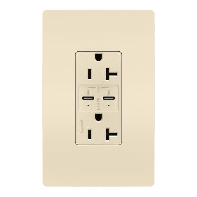 Legrand - TR20USBPDLA - radiant - 20A Tamper Resistant Ultra Fast PLUS Power Delivery USB Type C/C Outlet - Light Almond