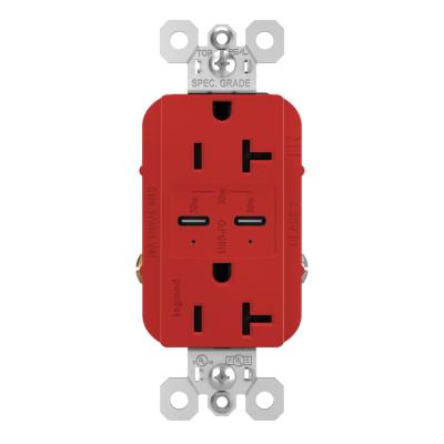 Legrand - TR20USBPDRED - radiant - 20A Tamper Resistant Ultra Fast PLUS Power Delivery USB Type C/C Outlet - Red